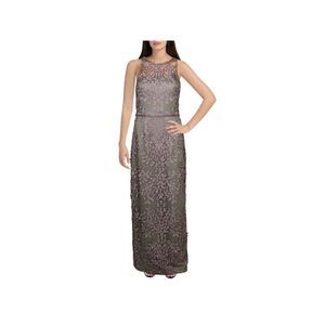 JS COLLECTION Womens Gray Sleeveless Halter Full-Length Evening Sheath Dress 4